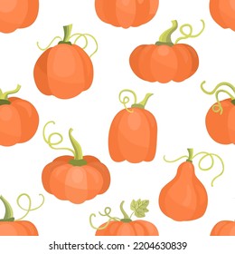 Herbstnahtlose Muster mit Kürbissen auf weißem Hintergrund. Handgezeichnete flache Illustration. 