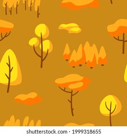 Autumn seamless pettern with forest, trees and bushes.