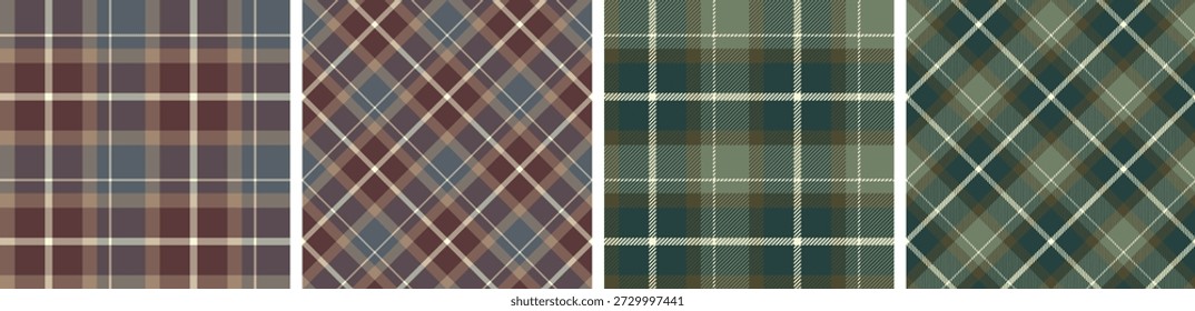Conjunto de padrão xadrez sem costura de outono. fundo de textura de moda de tecido quadriculado tartã.