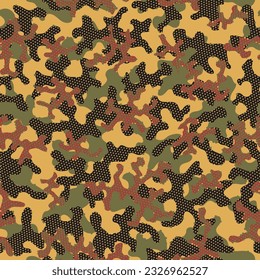 Fondo del vector de soldados sin soldadura de otoño. Patrón Seamless del Camuflage Desert Beige Camouflage. Arte de vectores artísticos sin foco en caqui. Ajuste gráfico digital repetido verde. Camoflage