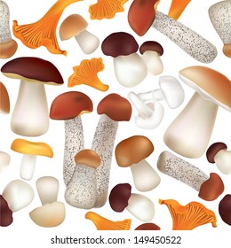 Autumn Seamless Texture with mushroom pattern. Mushrooms vector repeating background.