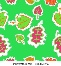 Autumn seamless   theme, leaves, dashed lines, labels . Hand drawn.

