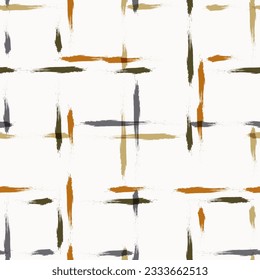 Autumn seamless vector pattern. French farmhouse linen checked texture, hand drawn plaid background.