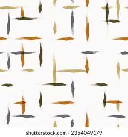 Autumn seamless vector pattern. French farmhouse linen checked texture, hand drawn plaid background.