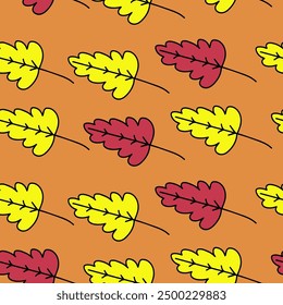 Autumn seamless vector pattern with oak leaves. Simple doodle style