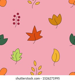 Autumn seamless vector pattern with outline objects