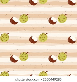 Autumn Seamless vector pattern with prickly chestnuts. Warm design for textiles, wrapping paper, and childrens clothing.