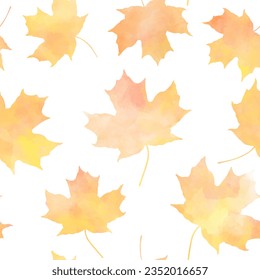 Autumn seamless vector watercolor pattern with isolated maple leaves on white. Hand drawn fall wallpaper design for cards, flyers, poster, banner, cover, prints. Back to school. Autumn background.	