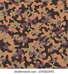 Autumn Seamless War Vector Pattern. Green Seamless Fashion Vector Print. Beige Repeated Military Graphic Background. Camouflage Nature Brown Camouflage Seamless Pattern. Camoflage
