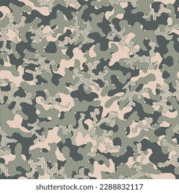 Autumn Seamless War Vector Texture. Camouflage Color Desert Seamless Circle Graphic Pattern. Green Camouflage Seamless Pattern. Khaki Repeated Artistic Vector Wallpaper. Camoflage