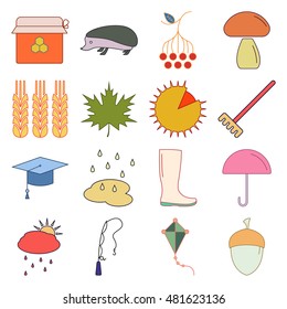 Autumn season 16 flat icon set on background