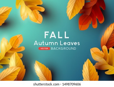 Autumn season background design with falling autumn leaves and room for text. Vector illustration