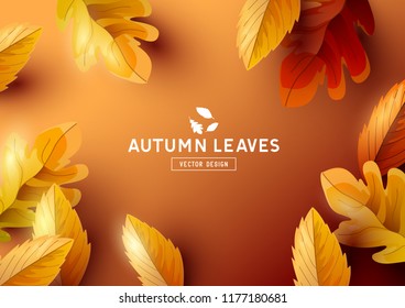 Autumn season background with falling autumn leaves and room for text. Vector illustration