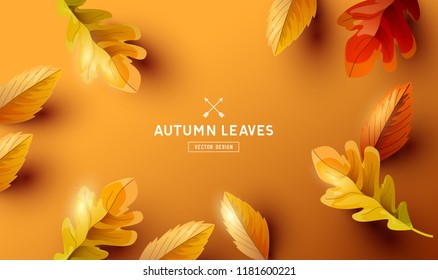 Autumn season background with falling autumn leaves and room for text. Vector illustration