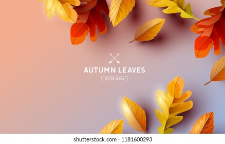 Autumn season background with falling autumn leaves and room for text. Vector illustration