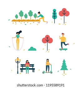 autumn season background people character vector illustration