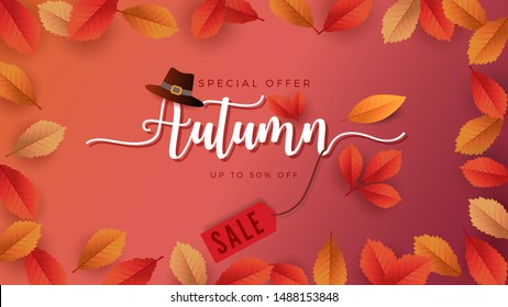 Autumn Season Background for Sale Promotion Banner. Leaf border