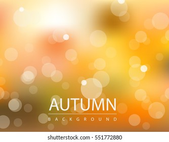 Autumn season background with sun beam and bokeh illustration. gradient of orange brown red and yellow shade backdrop decoration. warm color tone scenic.