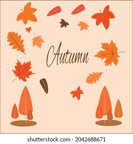 Autumn season backgroung with autumn leaves and trees