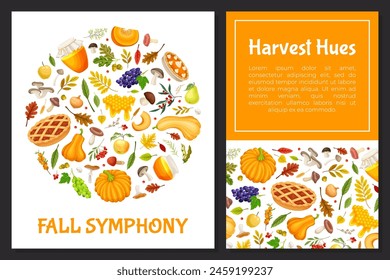 Autumn Season Banner Design with Bright Crop and Foliage Vector Template