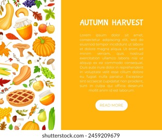Autumn Season Banner Design with Bright Crop and Foliage Vector Template
