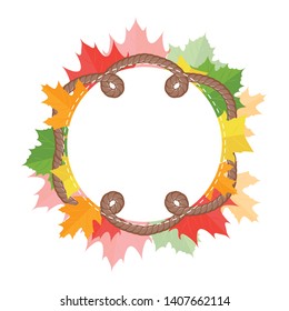 Autumn season banner. Greeting card with fall leaves. Modern design poster with cartoon colorful imprints foliage of yellow, orange and red color