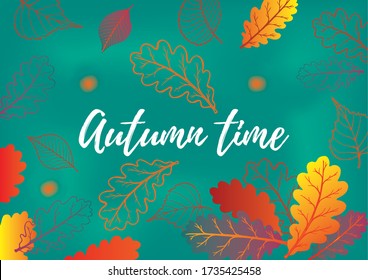 Autumn season banner template with colorful orange leaves and space for text. Fall season shopping promotional leaflet, flyer, invitation card, advertising vector illustration