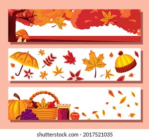 autumn season banners foliage and tree