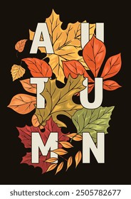 Autumn season colorful detailed sticker with tree petals for september and october or november magazine design vector illustration