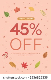 Autumn season concept sale, discount, marketing, event, banner, card and poster illustration design template. Fallen leaves, maple leaves, maple leaf, leaf illustration and 'Sale' typography.