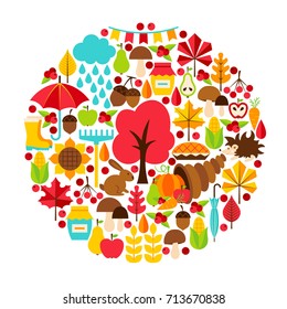 Autumn Season Concept. Vector Illustration. Fall Set isolated over White.