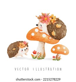 Herbstsaison, süßer Igel, Vektorgrafik