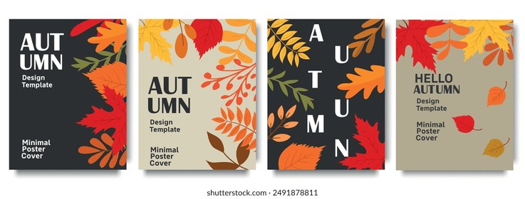 Autumn season design poster template.  Vibrant Leaves and Foliage on Modern Background. Autumn background, cover, sale banner, flyer design. Template for advertising, web, social media.