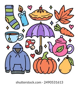 Autumn Season Doodle Illustration, Isolated Background