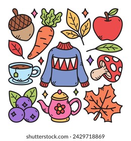 Autumn Season Doodle Vector Illustration
