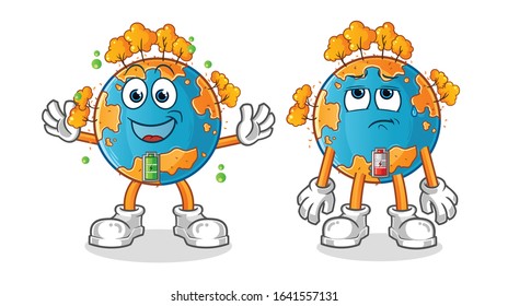 autumn season. autumn earth full battery good mod and low battery bad mod cartoon. cartoon mascot vector