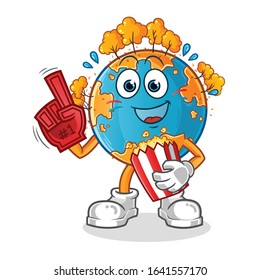 autumn season. autumn earth number one fan eating pop corn cartoon. cartoon mascot vector