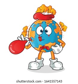 autumn season. autumn earth pantomime blow a red balloon cartoon. cartoon mascot vector