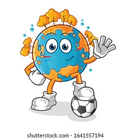 autumn season. autumn earth playing football and waving cartoon. exercise and sweating. cartoon mascot vector