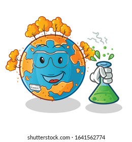 autumn season. autumn earth scientists hold chemical tubes and wear glasses cartoon. cute chibi cartoon mascot vector