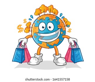 autumn season. autumn earth shopping and holding shopping bags cartoon. cartoon mascot vector