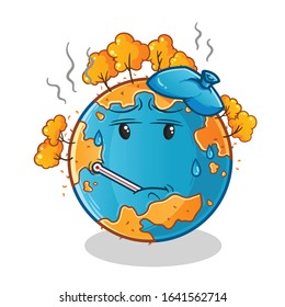 autumn season. autumn earth sick and fever with thermometer and compress cartoon. cute chibi cartoon mascot vector