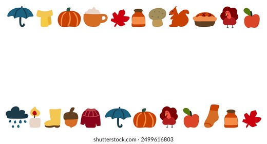 Autumn season elements. Frame with empty space for text or design. Vector hand drawn illustration. Best for social media, banners, greeting cards.