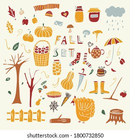 Autumn Season Fall Doodle Icons Hand Made Vector Art Design Color Sketch