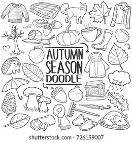 Autumn Season Fall Doodle Icons Hand Made Vector Art Design Sketch