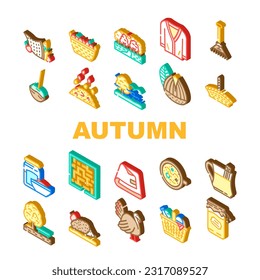 autumn season fall leaf icons set vector. leaves nature, foliage red, orange landscape, thanksgiving sale, tree yellow, maple autumn season fall leaf isometric sign illustrations