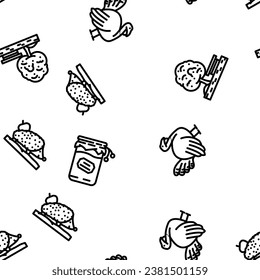 autumn season fall leaf vector seamless pattern thin line illustration