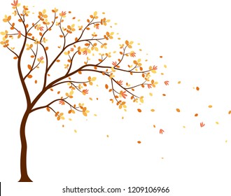 Autumn season with falling leaves with bird for wallpaper sticker