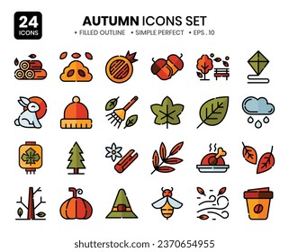 Autumn season filled outline icons set. The element collections can be used in social media post, web design app design and more.