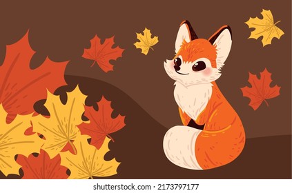 autumn season fox and leaves
